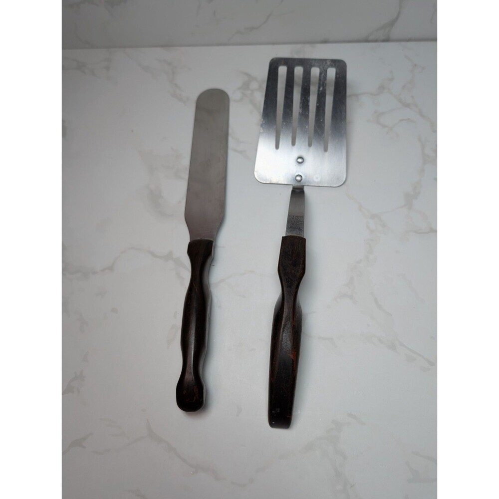 Cutco 1016 Turner & 1028 Spatula Spreader Set Brown Handle USA